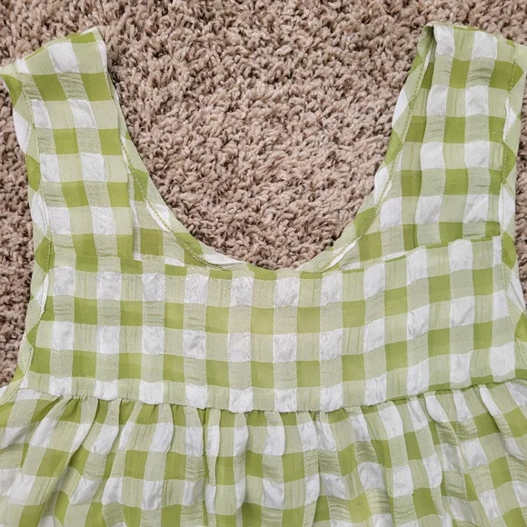 Lisa Says Gah Olive Gingham Dahlia Dress Green White Plaid Size Small NWT - Picture 2 of 6